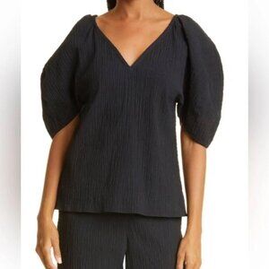 Mara Hoffman Black Puff Sleeve Fia Blouse in Black Size 2X